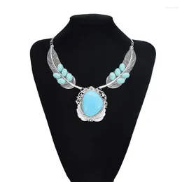 Kolye Kolyeler Turkuaz kolye kadınlar bohem alaşım tüyü vintage oyma chokers boho etnik damla sallanıyor