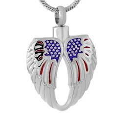 IJD9550 Angel Wing Wing Heart with American Flag Cremation Jolemslrt for Ashes Ashes URN Holder kefsake Jewellery269C