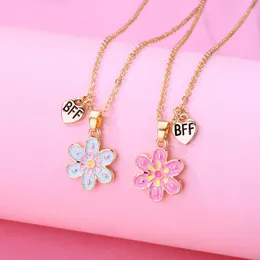 Подвесные ожерелья Luoluobaby 2pcs/Set сладкий голубой розовая цветочная цепь друзья ожерелье BFF Дружба детские украшения для ювелирных изделий для