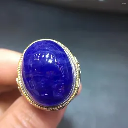 Klusterringar äkta naturlig blå tanzanite tanzania oval ring 21.2/16.3mm män smycken justerbar klar pärla sten