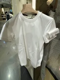 Camiseta feminina Camiseta redonda de manga curta camiseta branca fêmea primavera/verão meia manga Mini bolsa Design Feeling Top 230314