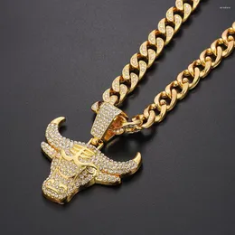 Collane con ciondolo Collana per gioielli Hip Hop da uomo Rapper Cool Iced Out Bling Ox Head Gold Cuban Chain Choker Gift