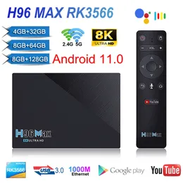 Nova caixa de TV inteligente Android 11 H96 MAX RK3566 2.4G 5G WIFI BT 4.0 4GB 32GB 8GB 64GB H96MAX 8K TV Caixa Google Play Android 11.0