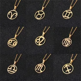 Rinhoo Stainless Steel Star Zodiac Sign Necklace 12 Constellation Pendant Necklace Women Chain Necklace Men Jewelry Gifts GC1967