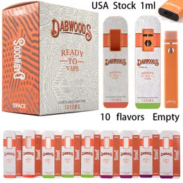 In de VS stock dabwoods wegwerp vape pennen leeg 1 ml 280 mAh batterij Wegwerp e sigaretten 10 smaken beschikbaar oplaadbare starters kits apparaat pods groothandel
