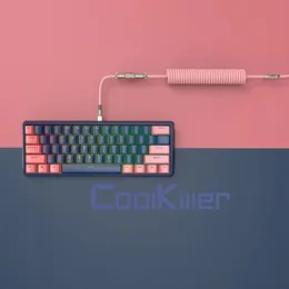 Coolkiller DIY 61 Key Game Mechanical Keyboard with Hotswap OEM RGB Lighting Effect Coiled Cable Ergonomics Mini Wired Keyboard