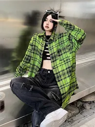 Camicette da donna Camicia a quadri Mafokuwz Uomo Top a maniche lunghe High Street Unisex Trend Camicetta punk vintage Nicchia Stile Hong Kong Coppie larghe
