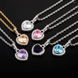 Colares pendentes 6 Colar de cor de coração Bling de alta qualidade Iced Out Cubic Zirconia Hip Hop Fashion Jewelry Gift for Women