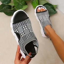 Summer Women's 2024 Flat Sandals Heel Fish Mouth Hollow Knit Strappy Casual Women for 45902