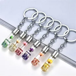 Keychains Glass Wish Bottle Pendant Key Ring With Beautiful Handmade Dried Eternal Flower Keychain Charms Women Bag Ornaments Accessories