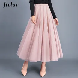 Skirts Casual Dresses Jielur Skirts Womens Autumn 3 Layers Princess Tulle Mesh Pleated Skirt Saia Female Jupe Summer Tutu Skirts Faldas Mujer Moda 230313