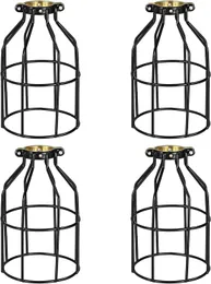 Morsetto industriale regolabile semplice da 4 pezzi su gabbia metallica di protezione della lampadina per sospensione, lampada da fattoria, paralumi vintage e lampada a sospensione, nero