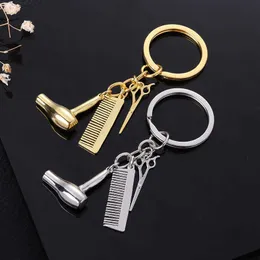 Keychains Dekorativa frisörer Gift Cam Comb ScoSors hårtork bilstyling Interiörstillbehör Bil Pendant Nyckelringar L230314