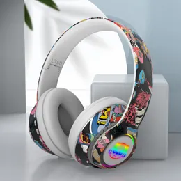 Headsets Graffiti Headphones Bluetooth 5.1 DJ Headset Wireless Gamer with Mic RGB LED Light For Kids PC Gamer Earphone Support TF Card 230314