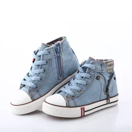 Sneakers Ins Fashion Children Canvas Shoes Kids Size 25 37 Boys Girls High Boots Lace up Denim 230313