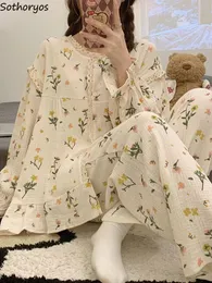 Kvinnors sömnkläder pyjama sätter kvinnor tryck student andas avslappnad koreansk stil o-hals sömnkläder grundläggande lösa ins hemkläder anbud enkel 230314