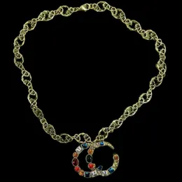 Mode dubbel bokstav hänge halsband färgad diamantdesigner halsband för kvinnor rostfritt stål kedja semester gåvor
