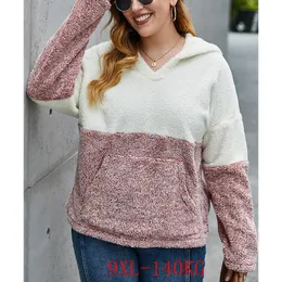 Damen Hoodies Sweatshirts Herbst Plus Size Hoodie 5xl-9xl Büste 146 cm Fashion Pocket Kontrast Farbstich-Nähen warmes Kapuzen-Sweatshirt
