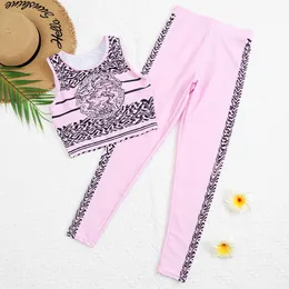 Leggings de grife feminino maiô fashion calças divididas colete esportivo de duas peças yoga maiô feminino logotipo da marca álbum de roupas atacado