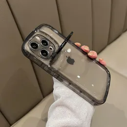 カメラレンズケースIPhone 14 13 12 11 Pro Max Plus Transparent Candyソフトバックカバーの目に見えない折りたたみホルダーリングスタンド電話ケース