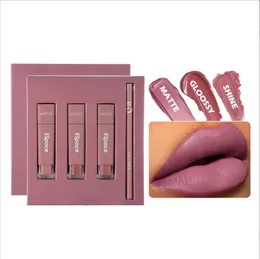 Espoce Lip Gloss and Lip Liner Set 4 PCS 매트 그린 광택 반짝이는 립글로스 및 립 라이너 키트 비대형 방수 길이 지속 돌기 0.5 fl oz