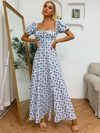 فساتين الحفلات ditsy print prate puff tie tie stie stitue the wath strent women ruched reartring party long vestidos sundress robe femme 230314