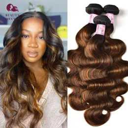 Wigs Wigs Beauty Forever Brasilian Ombre Brown Vergine Bundle Human Hair Wave Body Highlight Colorated Weaves 230314