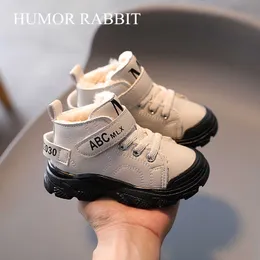 Flat shoes Size 16-25 Winter Children Girls Boys Plush Casual Warm Ankle Shoes Kids Fashion Sneakers Baby Toddler Snow Boots P230314