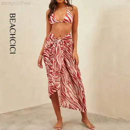 Damenbadebekleidung BEACHCICI Frauen Mode Sexy Bikini Badeanzug Sommer Drei Stück Druck Backless Lace Up Badeanzug Bademode Für Weibliche