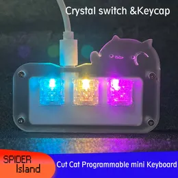 ミニキュート猫キーボード3透明なキーキャップ付きキークリスタルスイッチアクリルRGBプログラム可能なマクロキーボードメカニカルゲーム