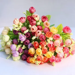 15 cabeças de seda artificial Flores de rosa Buquê de casamento branco rosa rosa Flores falsas em casa Party DIY decoração rra4250