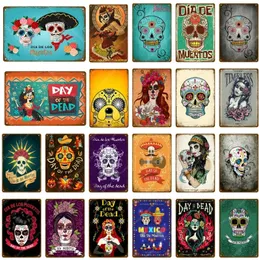 Sugar Skull Metal Tin Signs Festival Day of the Dead Plaque Wall Painting Poster Party Shop Home Tattoo Parlors Decor 30x20cm W03