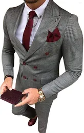 Men's Suits SOLOVEDRESS Men's Western Slim Two-piece Houndstooth Double Breasted Conference Party Customization