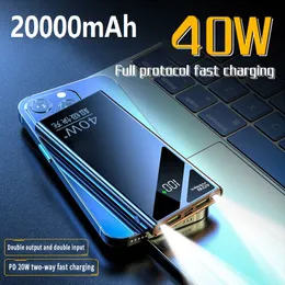 PD40W Tvåvägs snabb laddning Power Bank Portable 20000mAh Charger Digital Display Extern Battery ficklampan för iPhone Samsung