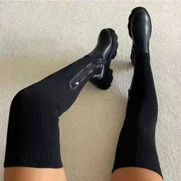 2023 Autunno nuove scarpe da donna Calzini moda Scarpe Donna Casual Large Size Knitting LongBoots Tacco grosso Ladies Stretch Boot