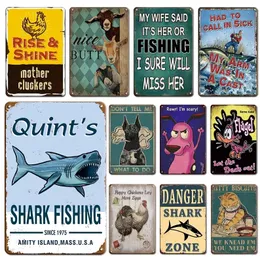 Personalized Shark Zone Fishing Poster Metal Plate Tin Sign Vintage Farmhouse Decor Plaque Accessories Retro Kitchen Home Decor 30X20cm W03