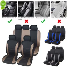 Nya bilstol täcker full uppsättning för bilbil van SUV präglade platt tyg Airbag Compatible Universal Fit (Light Brown 9-Pieces)