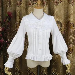 Women's Blouses Shirts Vintage Long Bishop Sleeve Shirt Peter Pan Collar Lolita Blouse 230314