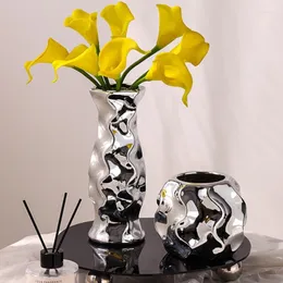 Vases Nordic Galvaniseren Keramische Vaas Decoratie Licht Luxe Woonkamer Desktop Bloem Creatieve Woondecoratie