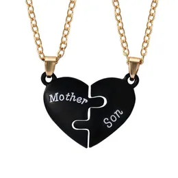2pcs/set Fashion Mother Son Letters Black Heart Pendant Woman Necklace Jewelry Designer South American Gold Plated Chain Womans Necklaces Mothers Day Gift