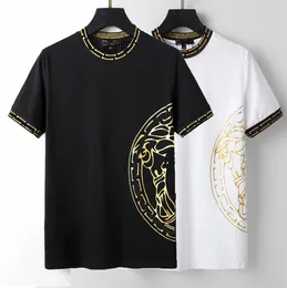 コンフォートカラーTシャツバンドTシャツメン2023夏の春の黒と白のトップメンズクルーネック半袖メンズTシャツ