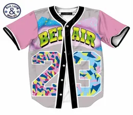 Mens Single Breasted 3D Shirt Streetwear Hip Hop Summer T Shirt Bel Air 23 Fresh Prince Chill Flower Overshirt Baseball Jersey5462346