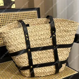 Bolsa de praia feminina designer luxo sacos de palha moda bolsa de ombro para senhoras verão férias grama bolsas com fivela de ouro clássico