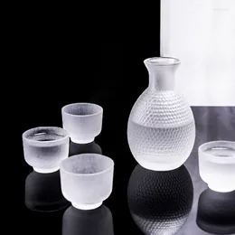 Vinglasögon Sake Bottle Glass Set Creative Frosted Fingerprint Japanese-Style Handmålad plommonblomning inklusive