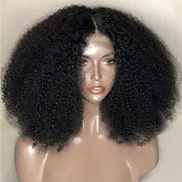 250% densité Afro crépus bouclés perruques de cheveux humains 13x4 perruques frontales en dentelle transparente pour les femmes 4x4 fermeture perruque pré-plumée pleine extrémité