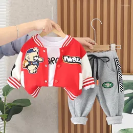 Clothing Sets Designer Children Suits Boy Girl Cartoon Bear Baseball Jacket Shirts Pants 3pcs Outfits Kids Tracksuits Baby Clothes