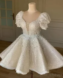 Şampanya Kısa Prom Homecoming Elbiseler Gillter Sparkly İnci Kristal Sequin Akşam Mezuniyet Elbisesi Vestidos De Nina Fiesta