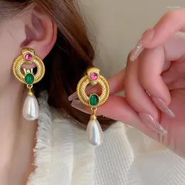 Schienali Orecchini MENGJIQIAO Vintage Color Oro Cerchio Clip di Perle Per Le Donne Waterdrop Retro Orecchino Del Polsino Dell'orecchio Pendientes Gioielli Del Partito