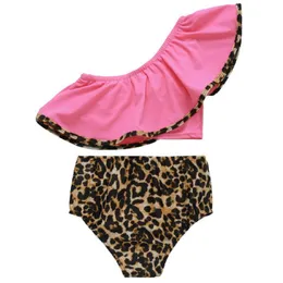 Yüzme Bir Parça Takım Saplar Bowknot Leopard Mayo Erkek ve Kadın Çocukları Split Mayo Bikini Yaz Havuzu Spor Sporları