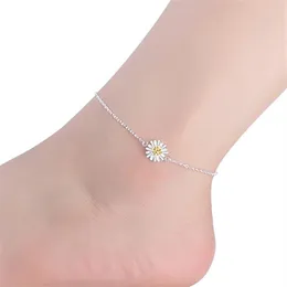JL014 Luxury Silver Chain Anklet Daisy Yellow Flower Ankle Bracelets Sweet Chain Foot Jewelry for Women236t